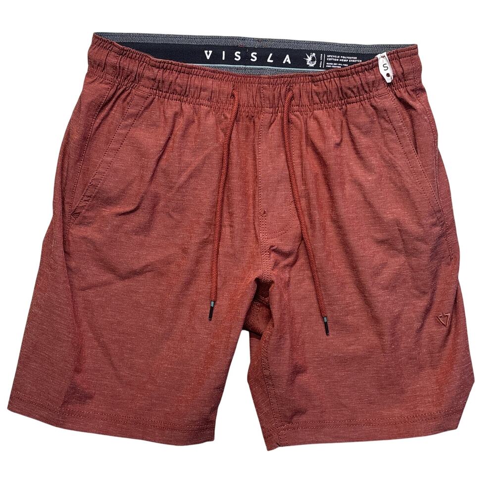 Vissla Shorts Mens Small Red Hemp No See Ums Eco 18" Walkshort Elastic Outdoor